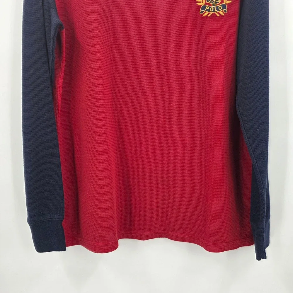 POLO RALPH LAUREN BIG CREST THERMAL SHIRT MENS XL BLUE RED SLEEPWEAR WAFFLE KNIT